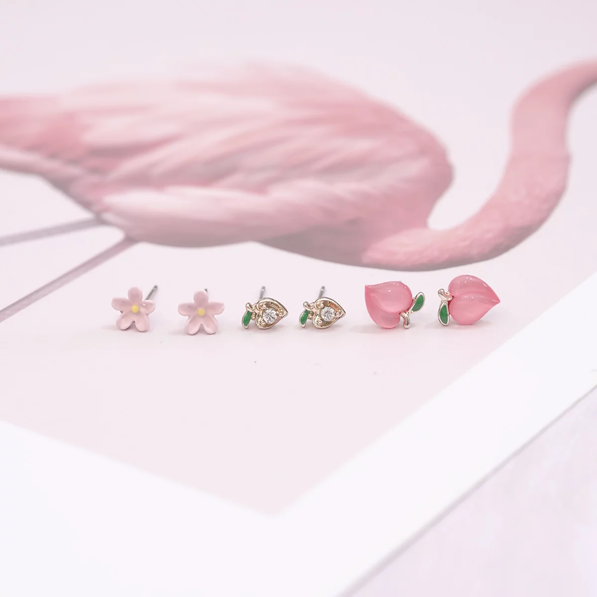 粉紅蜜桃小花×三套件耳環組-第2張