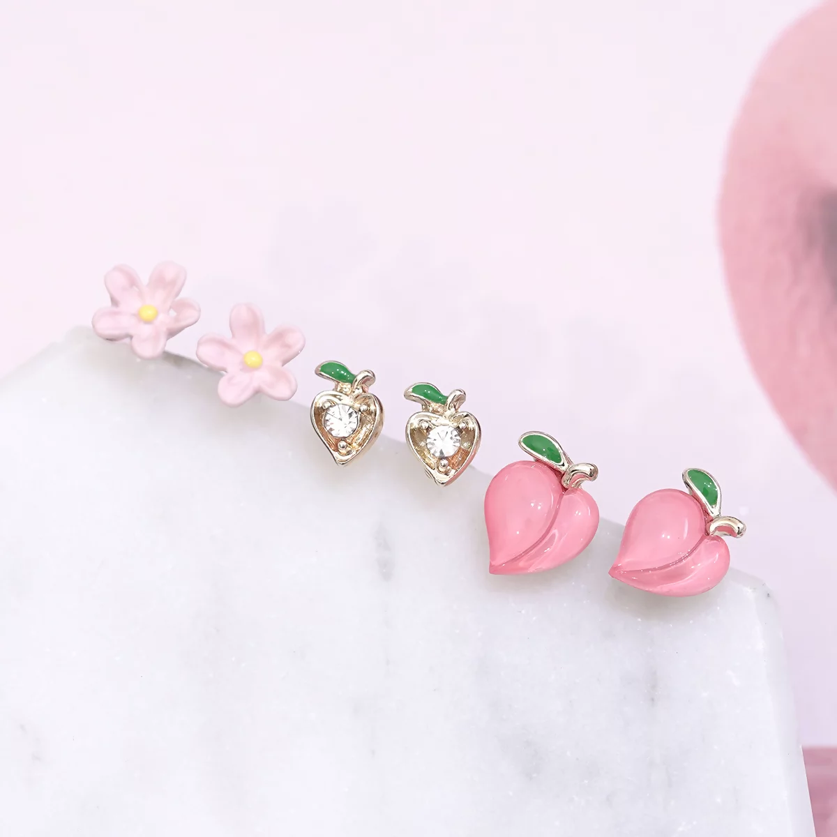 粉紅蜜桃小花×三套件耳環組-第3張