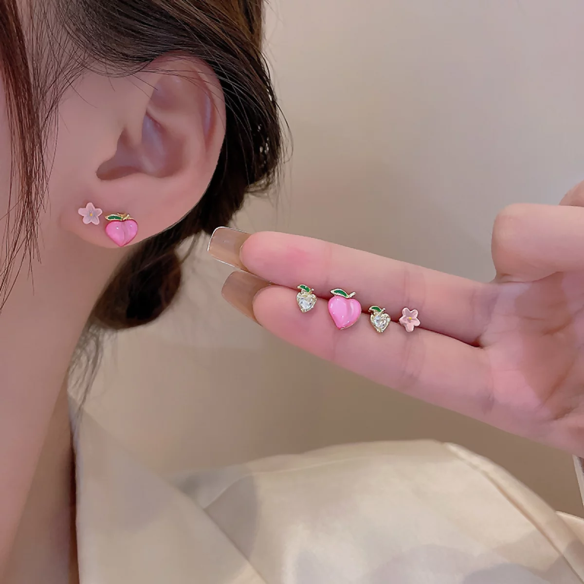 粉紅蜜桃小花×三套件耳環組-第5張