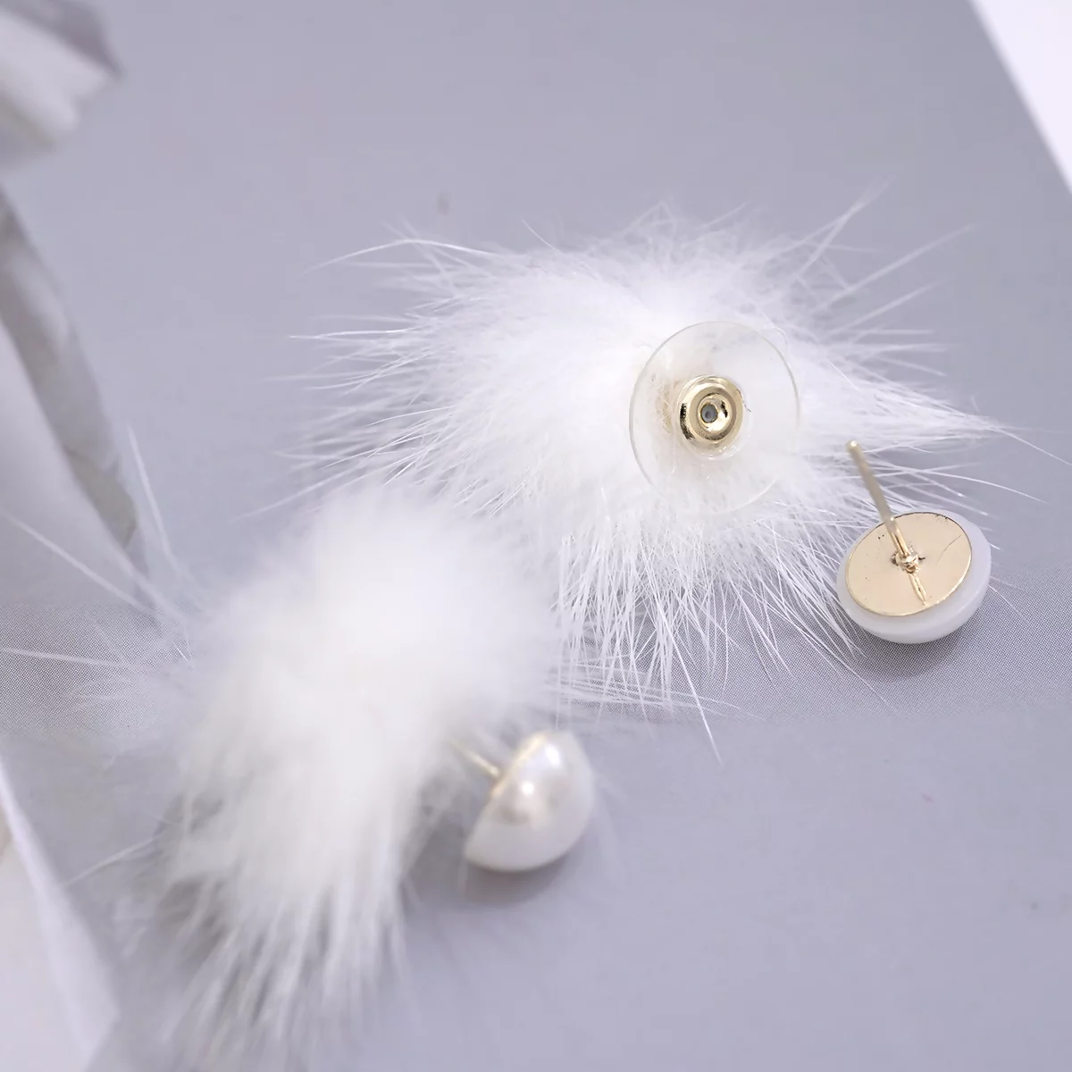小白毛球珍珠×後掛式耳環-第5張