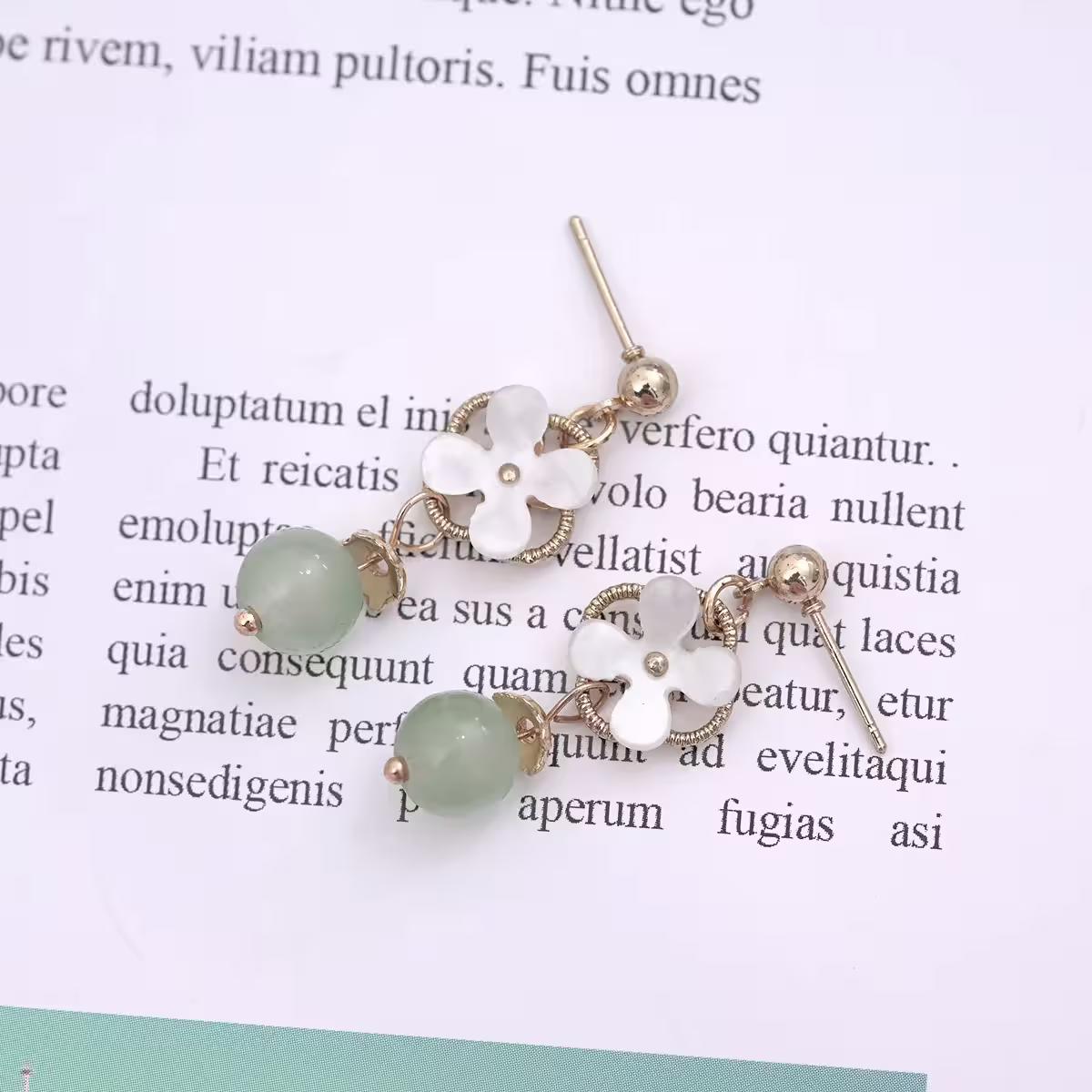小白花古典綠珠×吊墜耳環-第3張