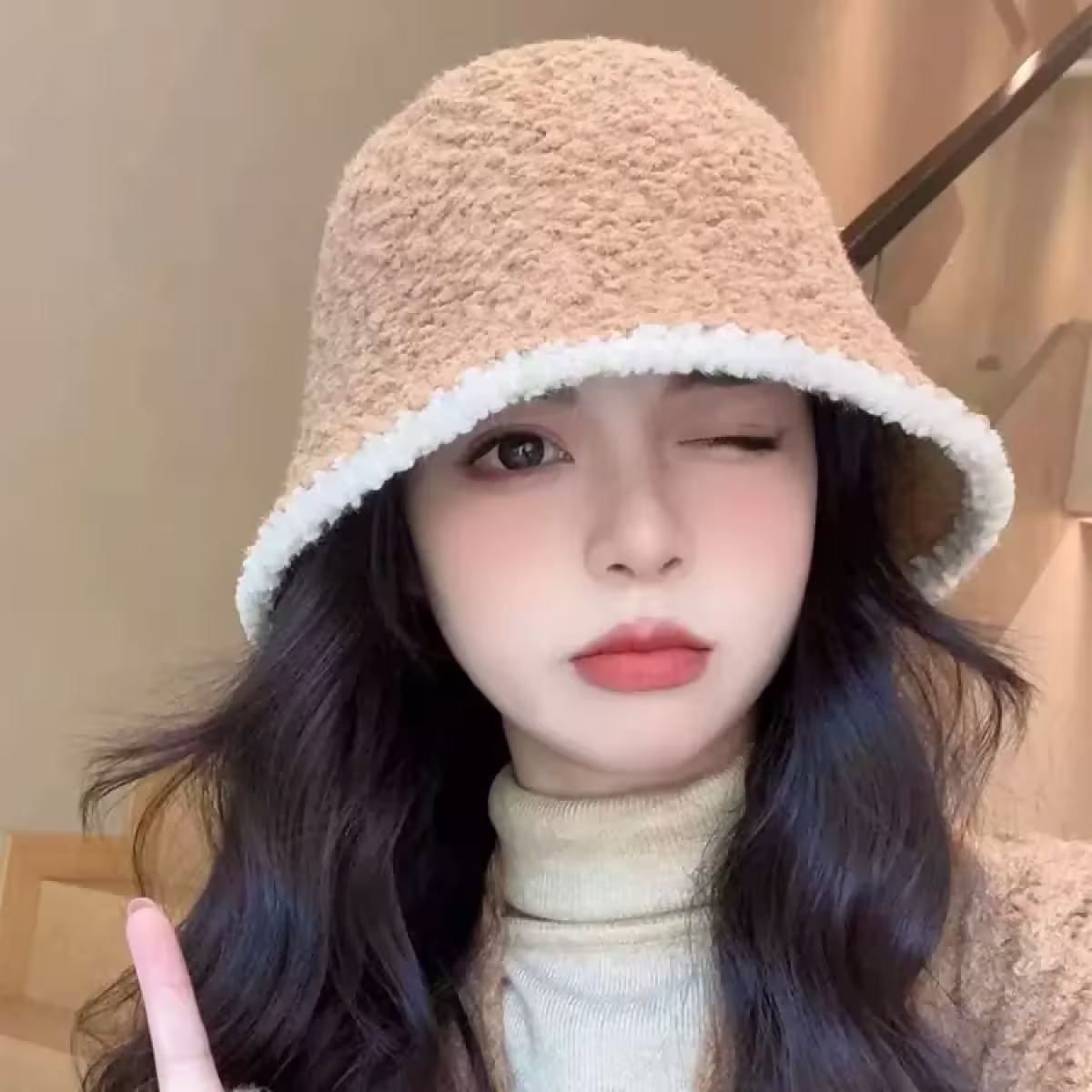 淑女毛絨漁夫帽×毛帽×棕咖白邊-第4張
