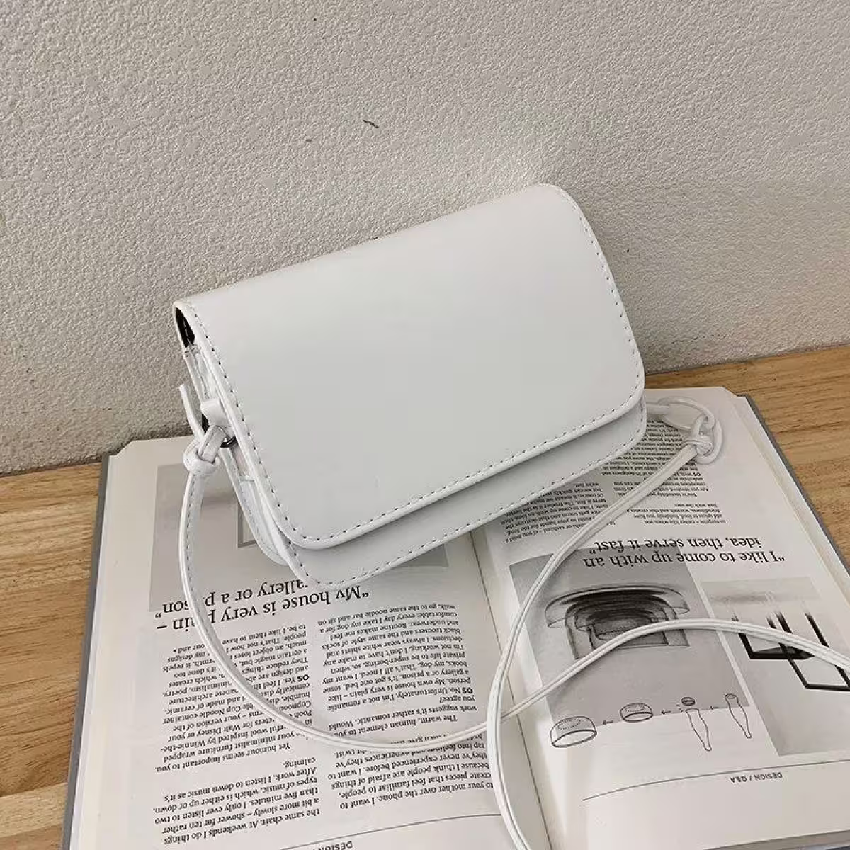 簡約純素面不對稱背帶×斜背包×白色-第1張