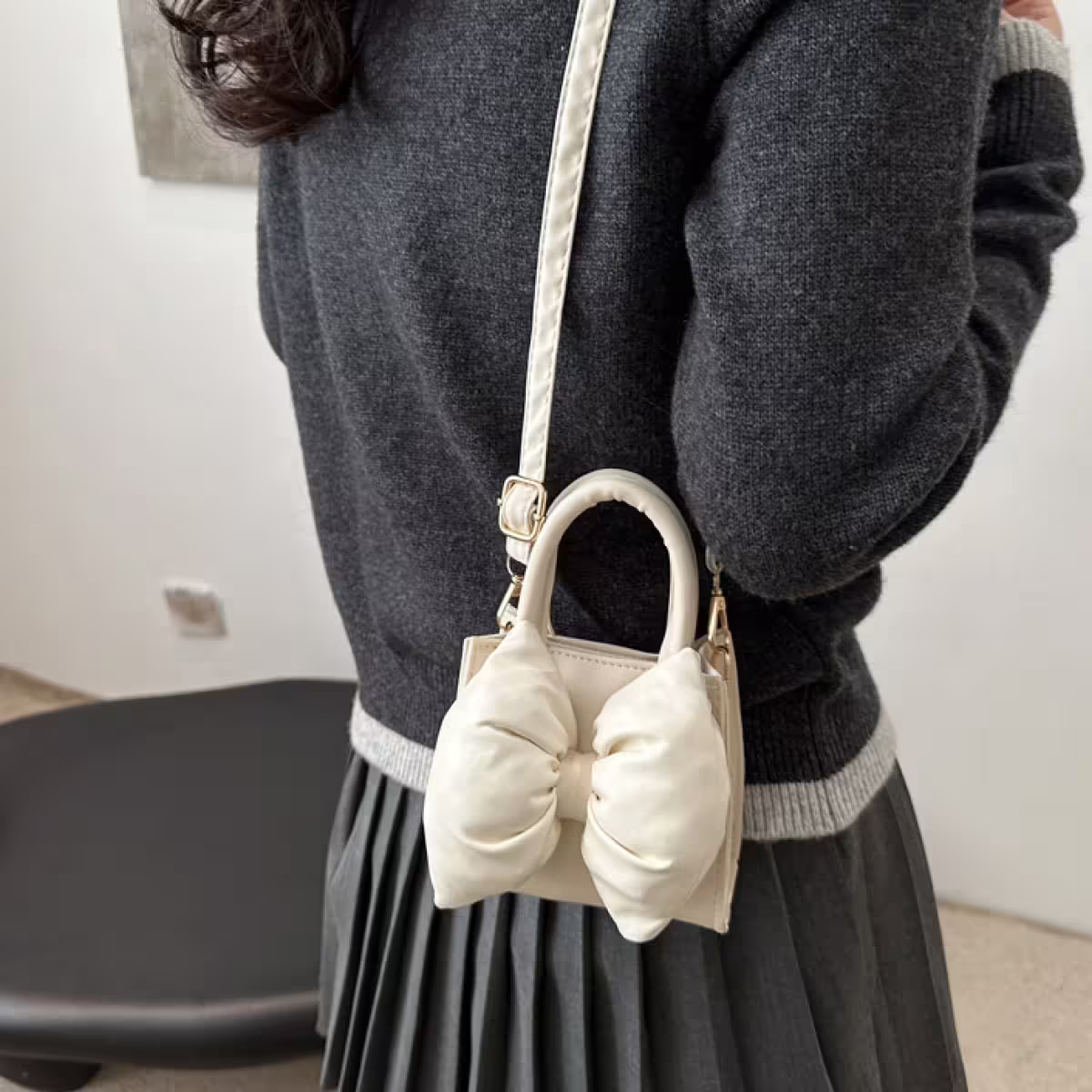 澎澎蝴蝶結小廢包×斜背包×白色-第6張