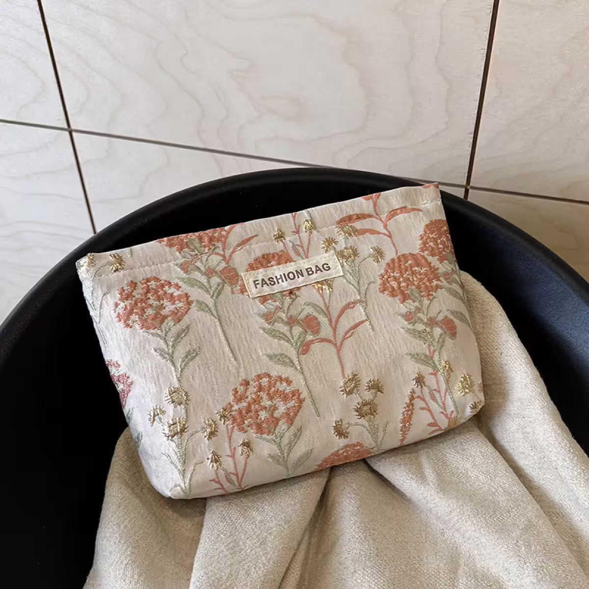 花朵刺繡奶油包×化妝包×粉紅-第3張