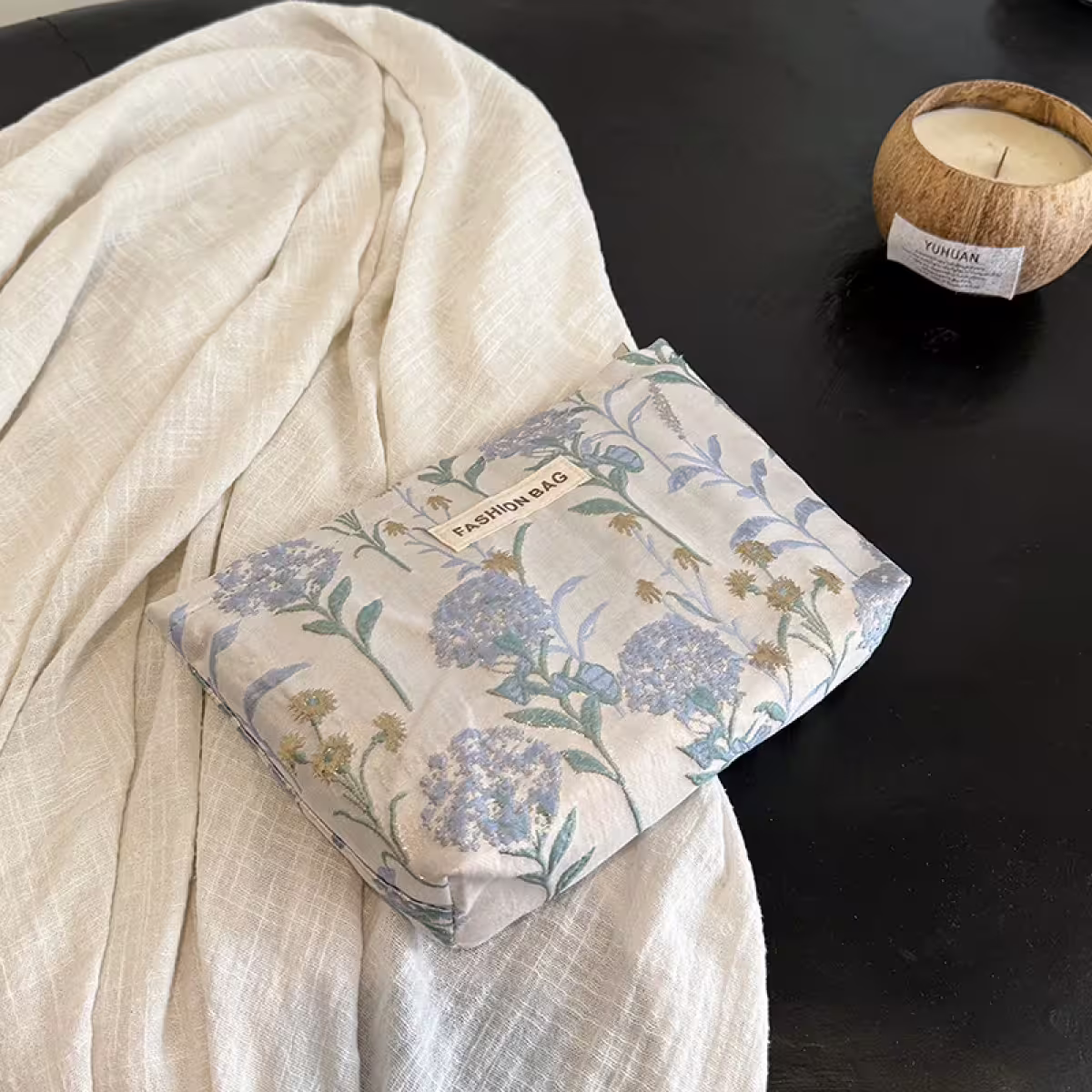 花朵刺繡奶油包×化妝包×藍色-第2張