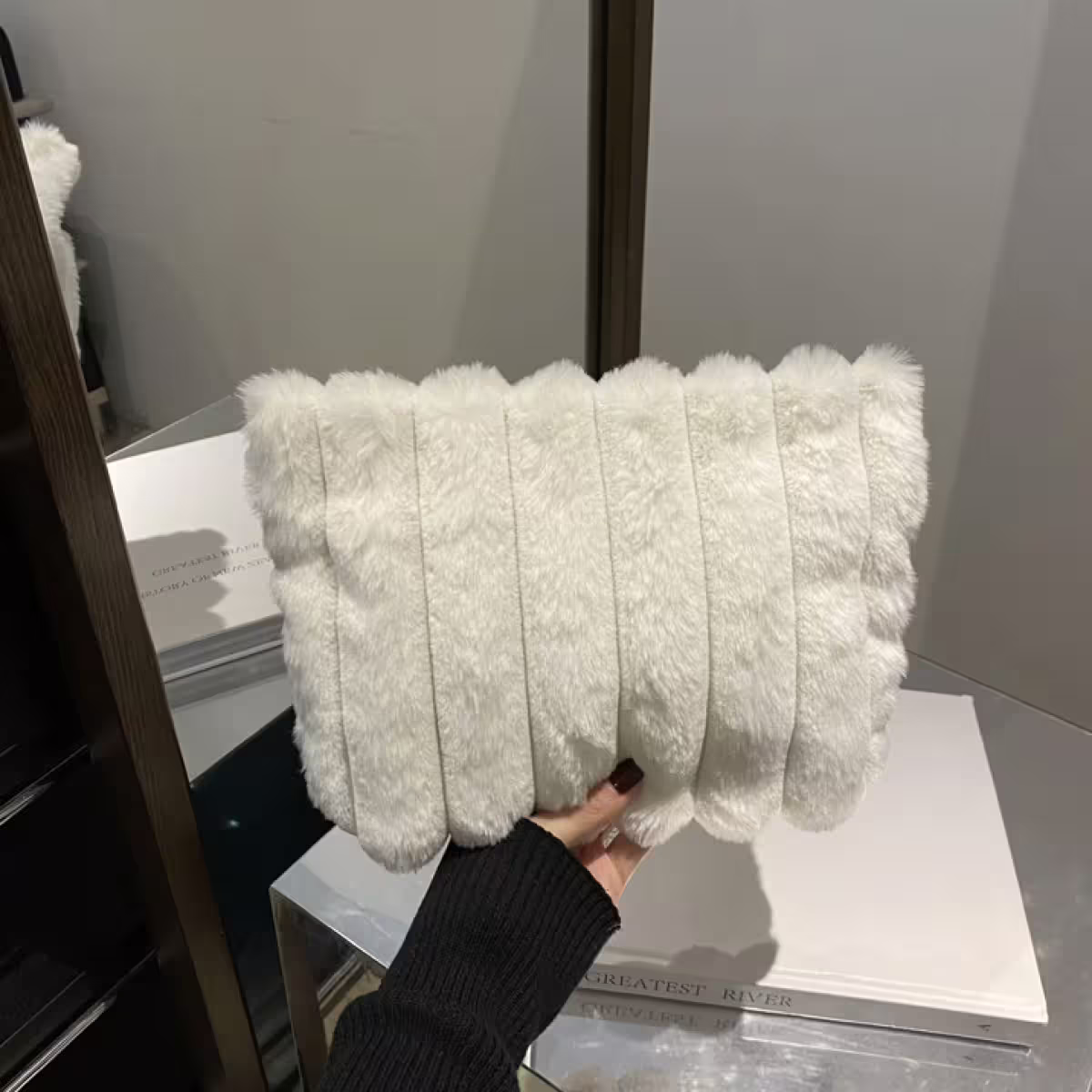 毛絨絨條紋×化妝包×白色-第3張