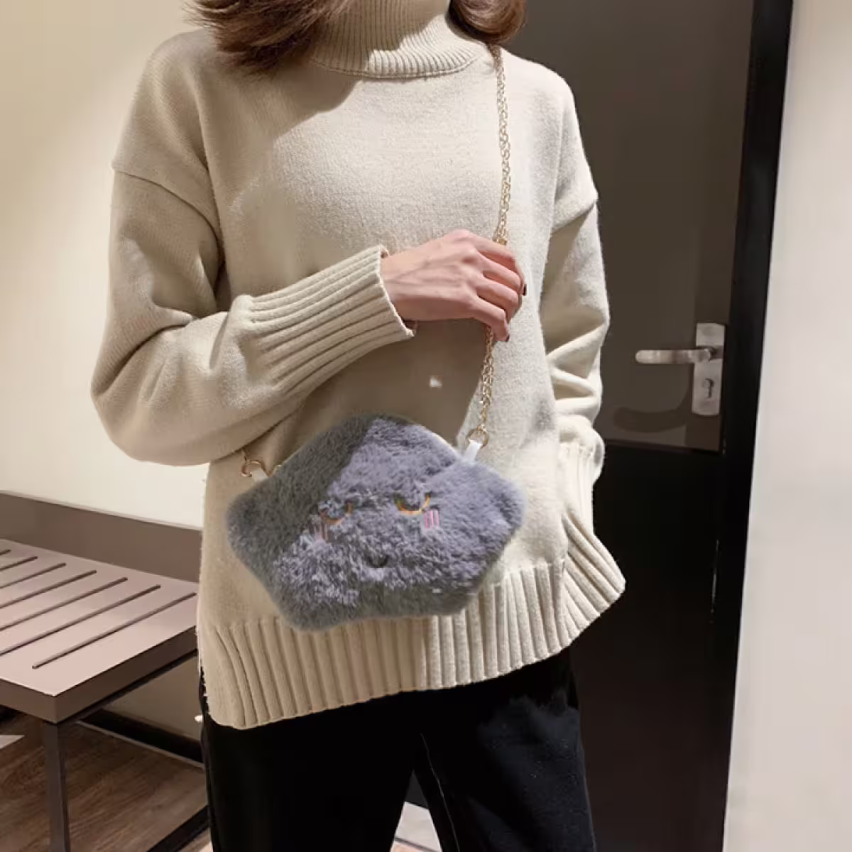 絨毛星星×眼睛閉閉×斜背包×灰色-第4張