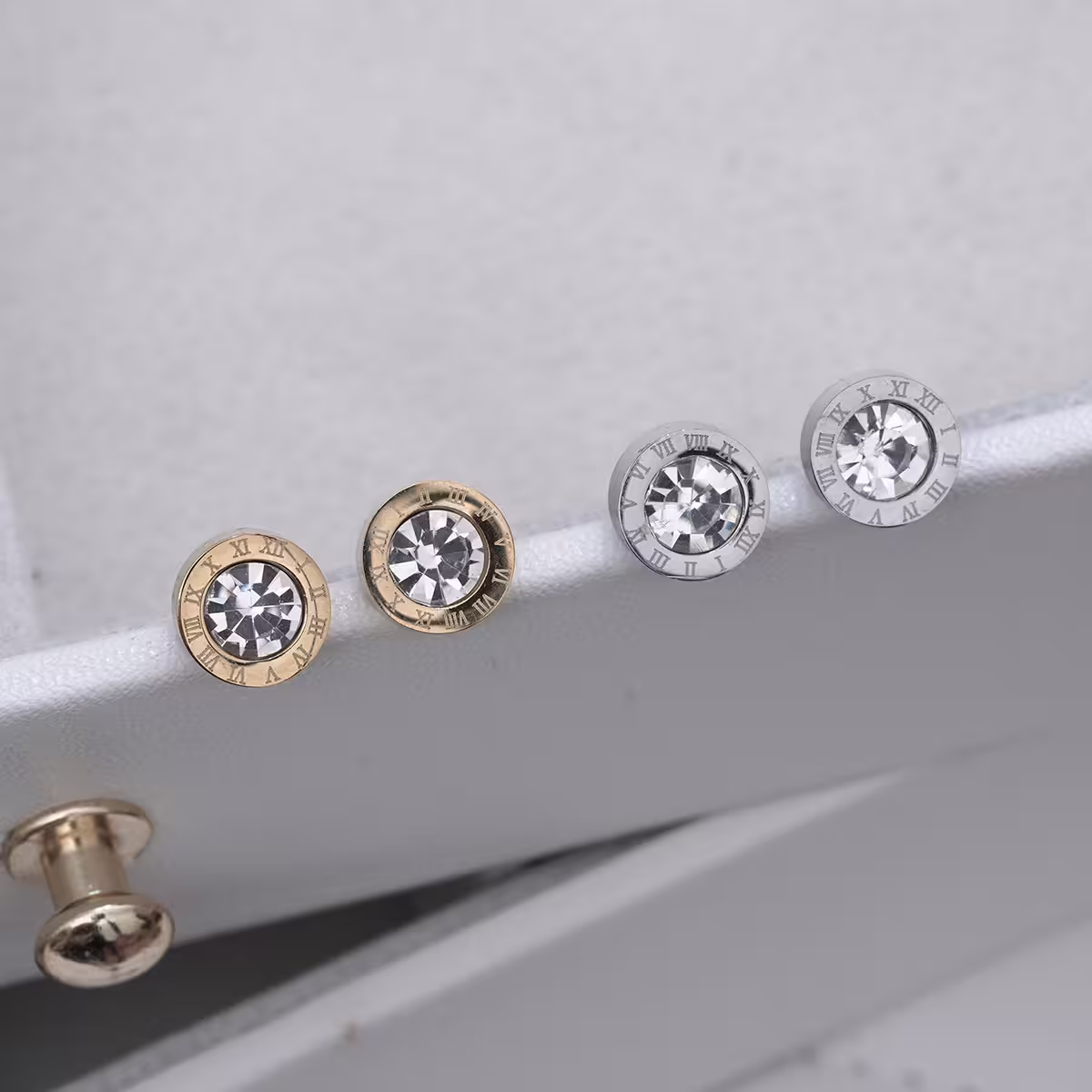 316鋼飾×羅馬數字晶鑽×耳釘×共二色-第2張