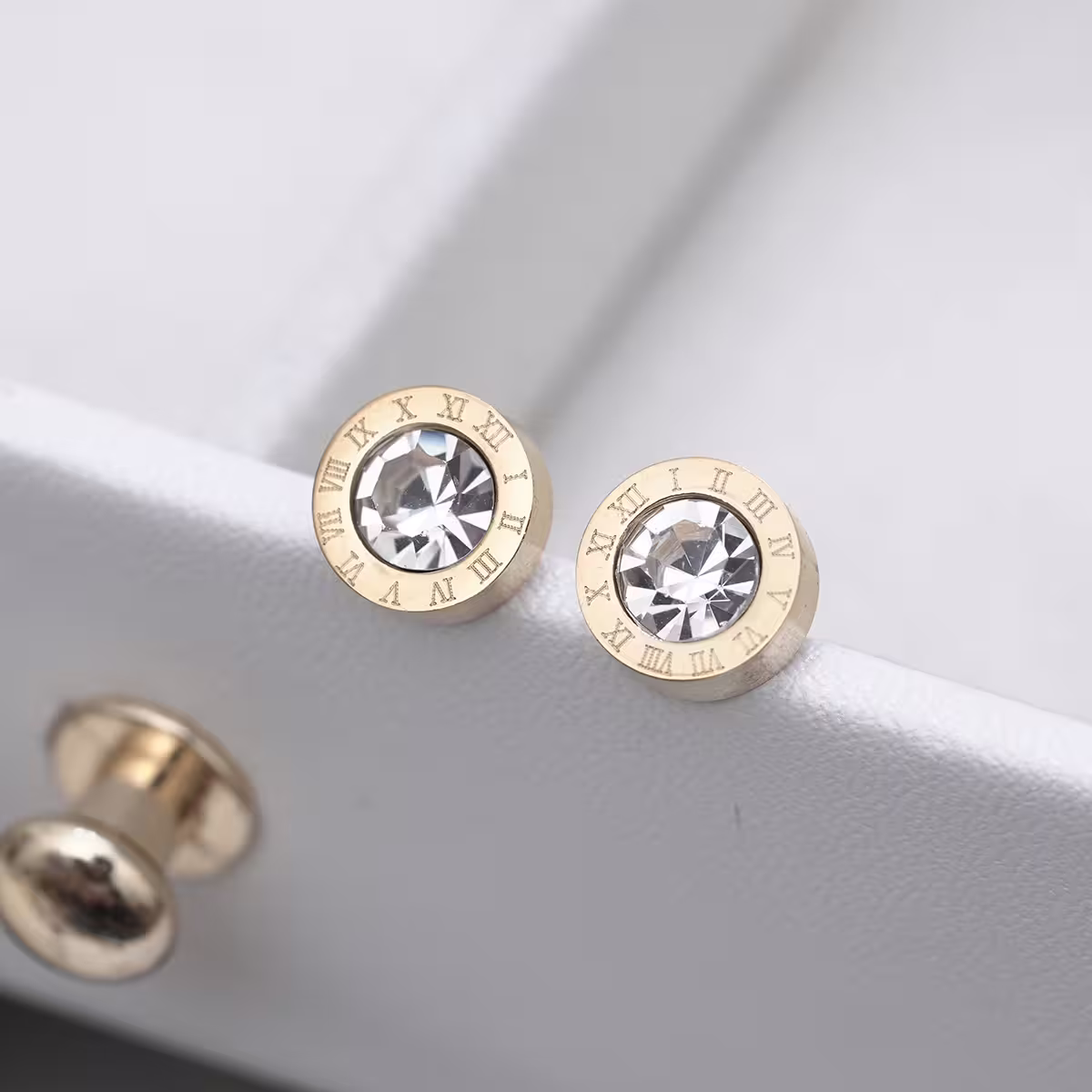 316鋼飾×羅馬數字晶鑽×耳釘×共二色-第4張