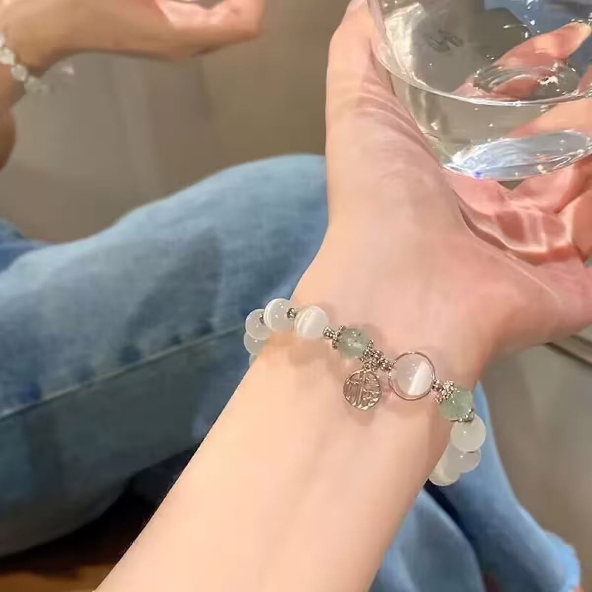 貓眼鈴鐺有福×固定式串珠手鍊×共三色-第6張