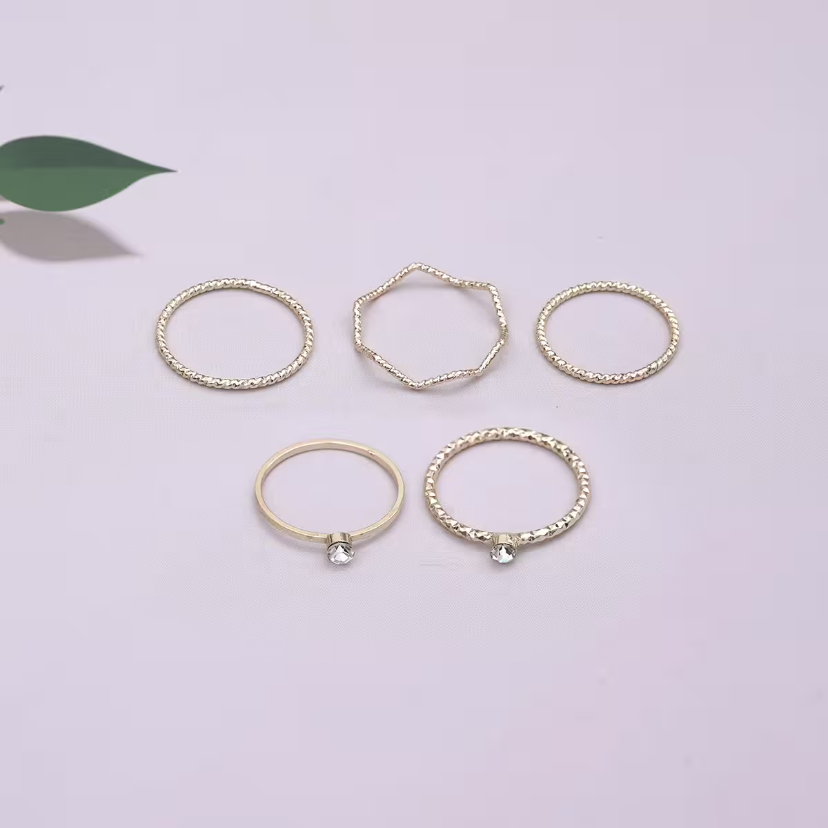素圈細波環小晶鑽×五套件戒指組×金色-第2張