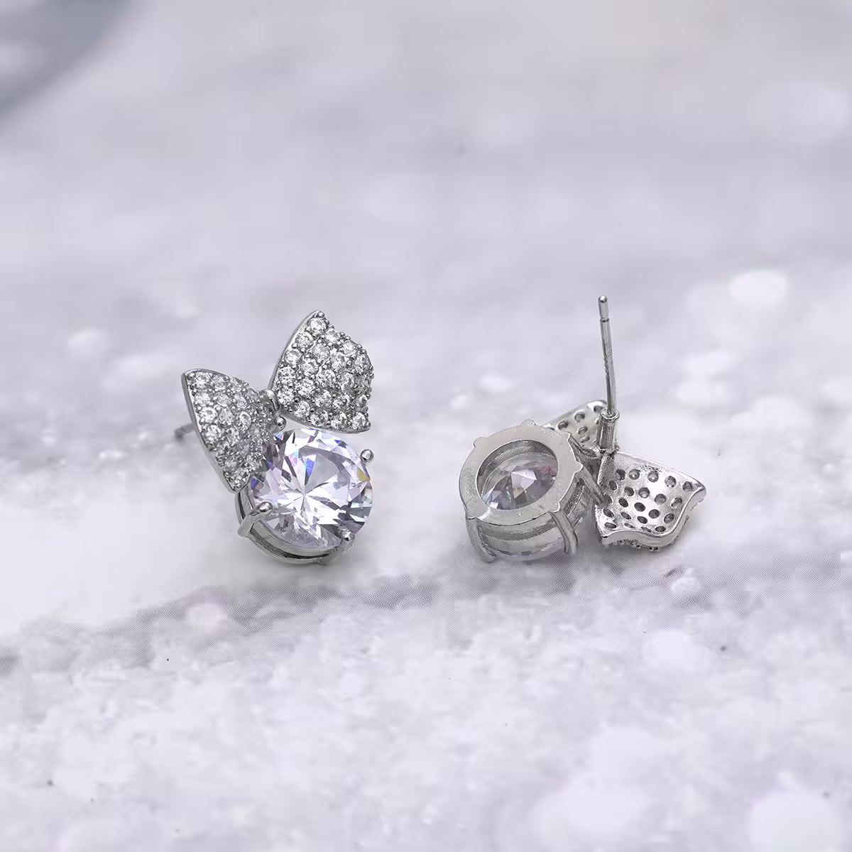 925銀針×卡通大蝴蝶結單鑽×耳環-第4張