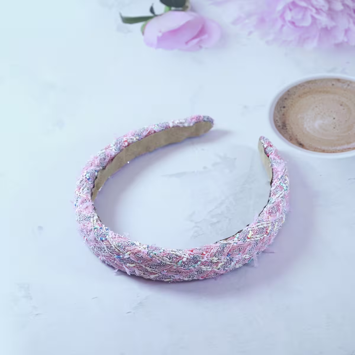 繽彩粉紅小香風毛呢×髮箍-第1張