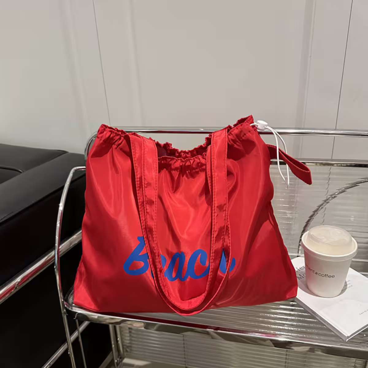 尼龍字母沙灘包×肩背包×紅色-第2張