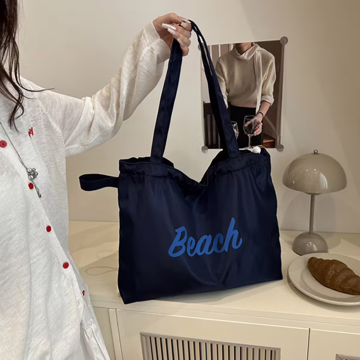 尼龍字母沙灘包×肩背包×深藍-第3張