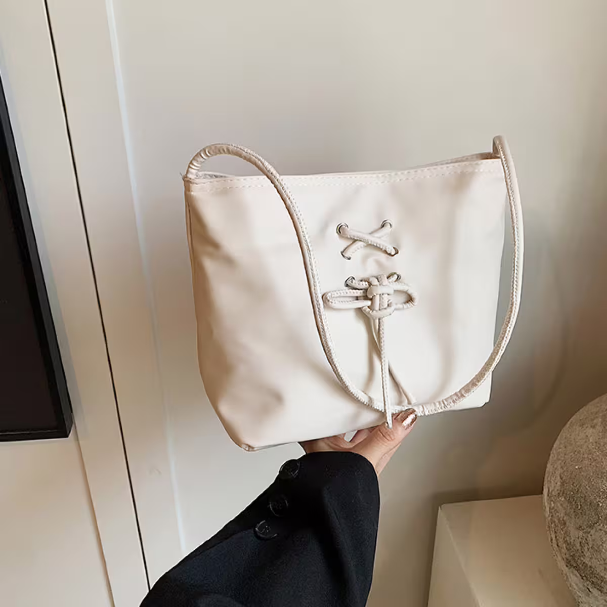 結繩甜美皮革包×肩背包×白色-第4張