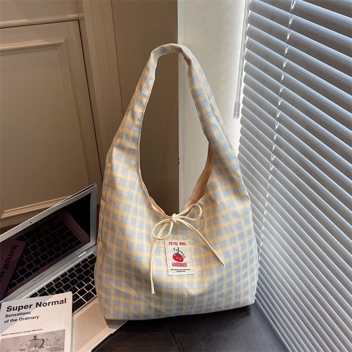 格紋蝴蝶結小蕃茄×肩背包×米黃-第1張