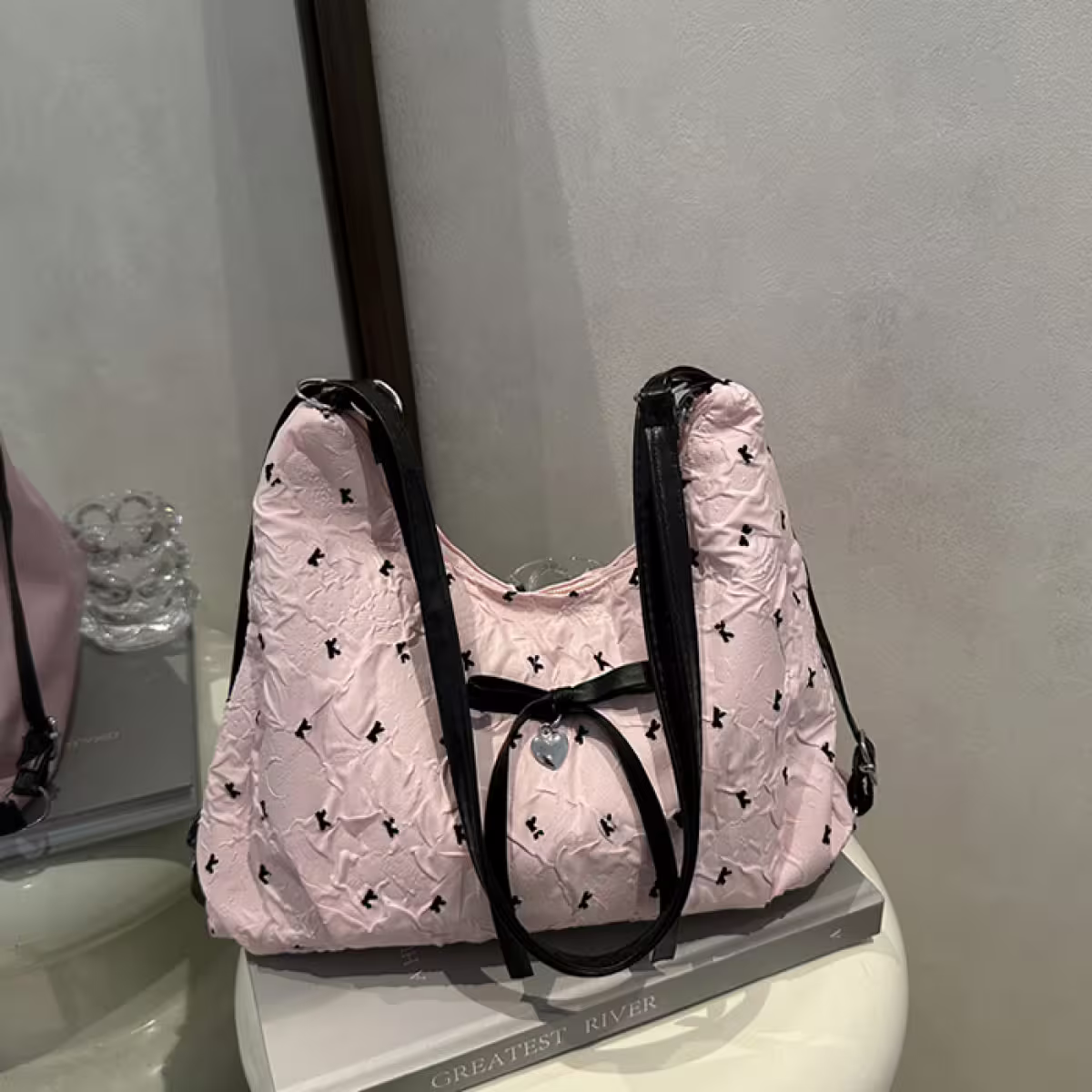 甜心蝴蝶結抓皺感×變形後背包×粉紅-第6張