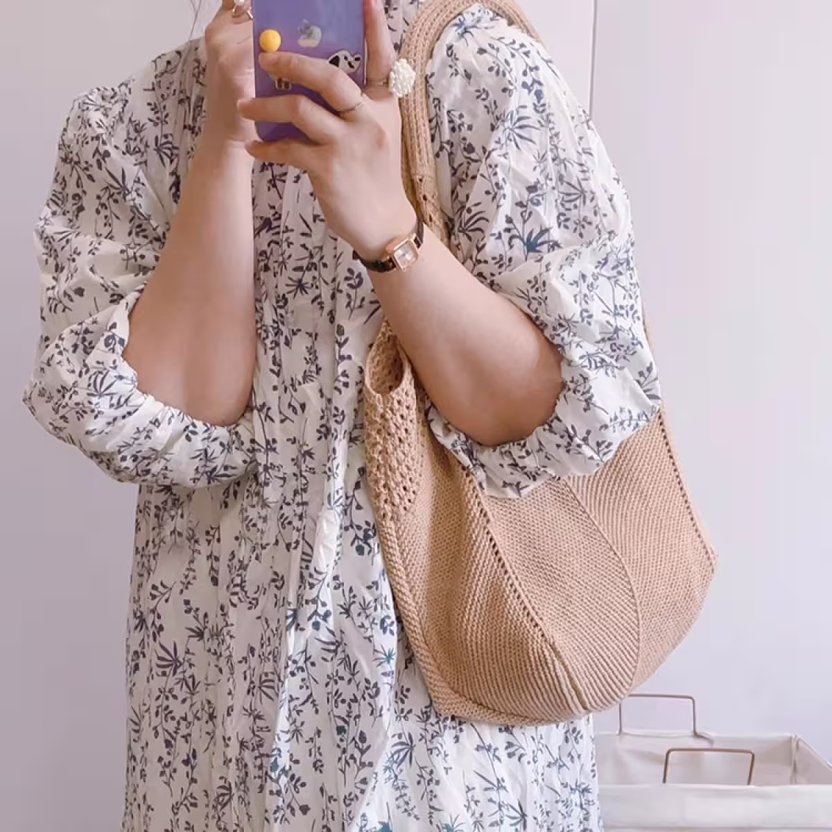 素色M型鏤空針織×肩背包×棕咖-第6張