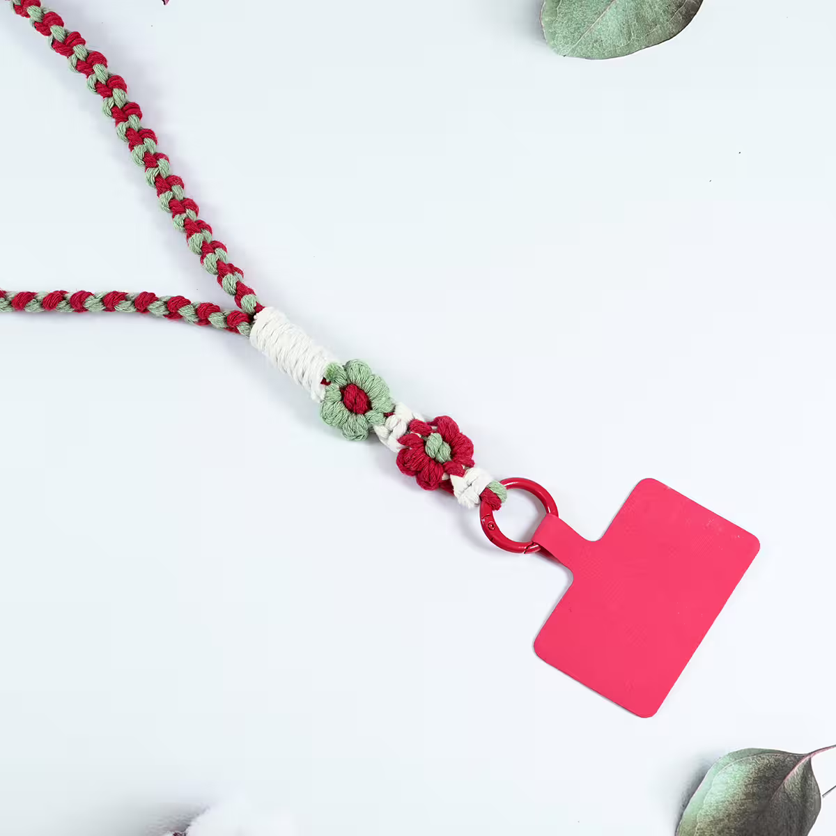 兩朵撞色小花×手機單勾掛脖吊繩×紅綠-第3張