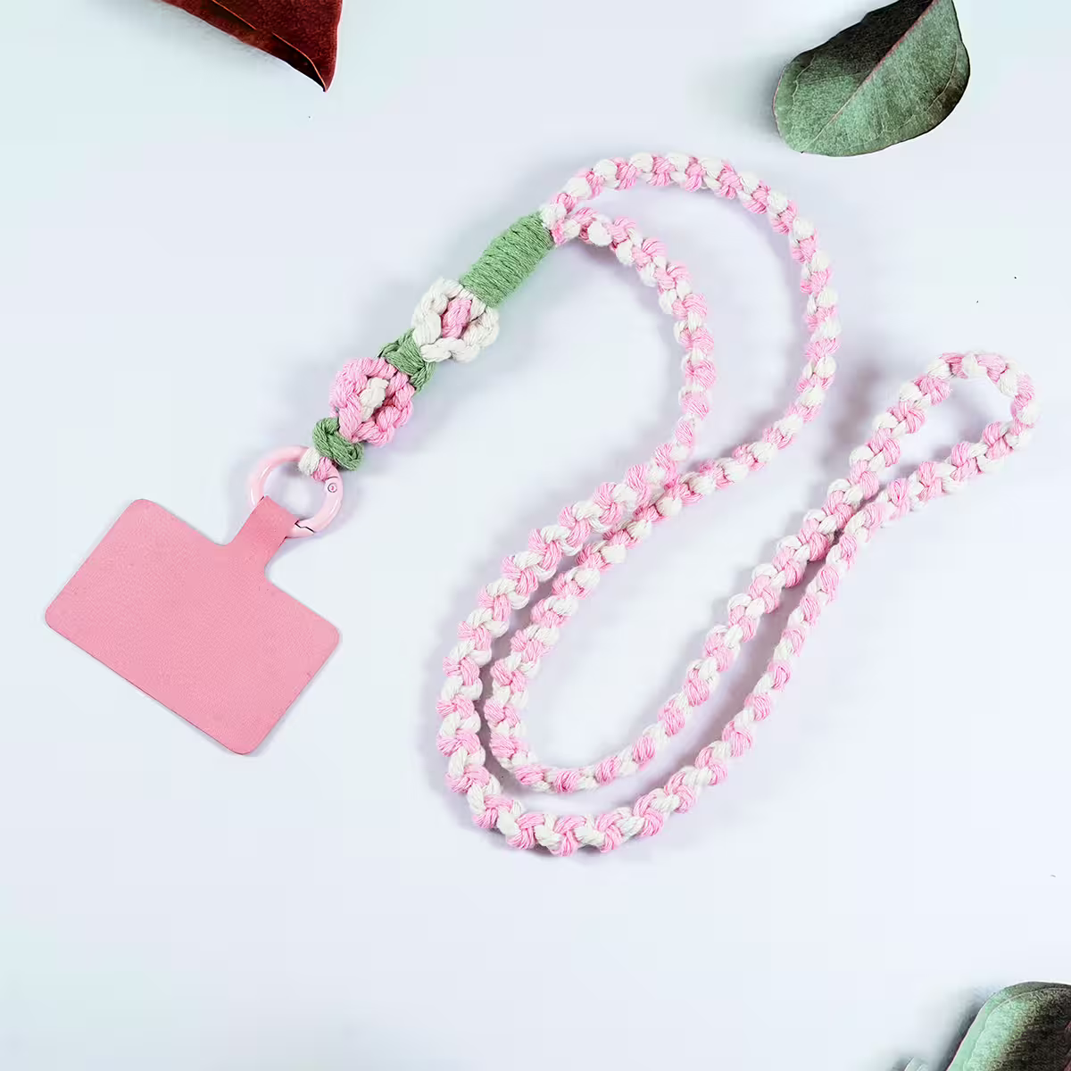 兩朵撞色小花×手機單勾掛脖吊繩×粉白-第2張