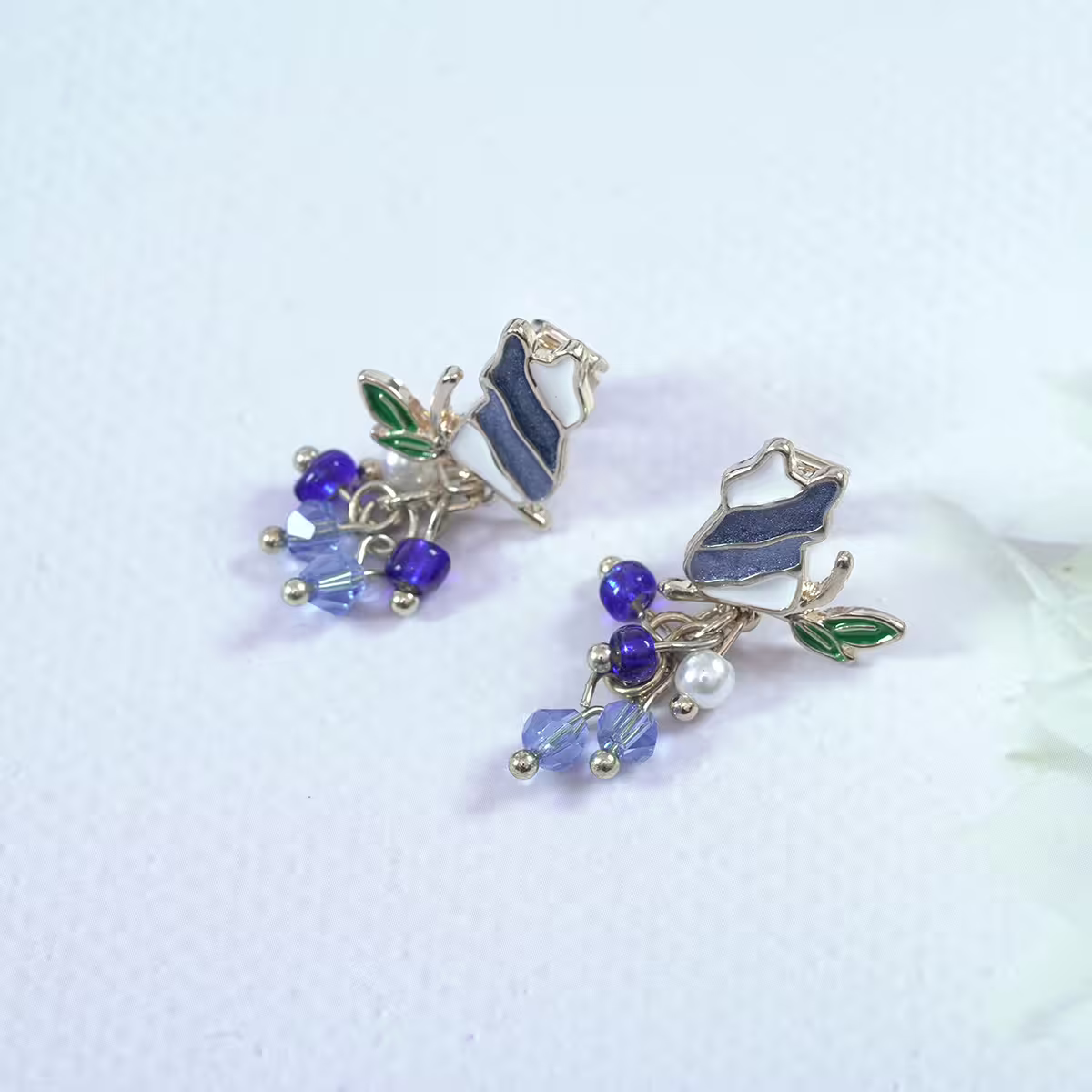 藍白漸層枝葉小貓咪×三角耳夾-第2張