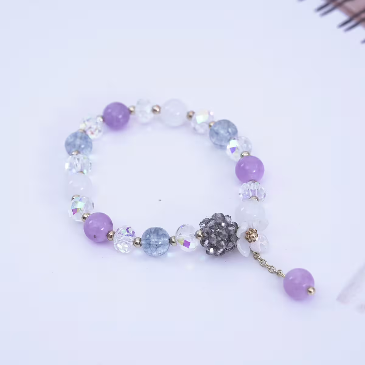 晶球貝殼花紫琉璃×固定式串珠手鍊×紫色-第1張