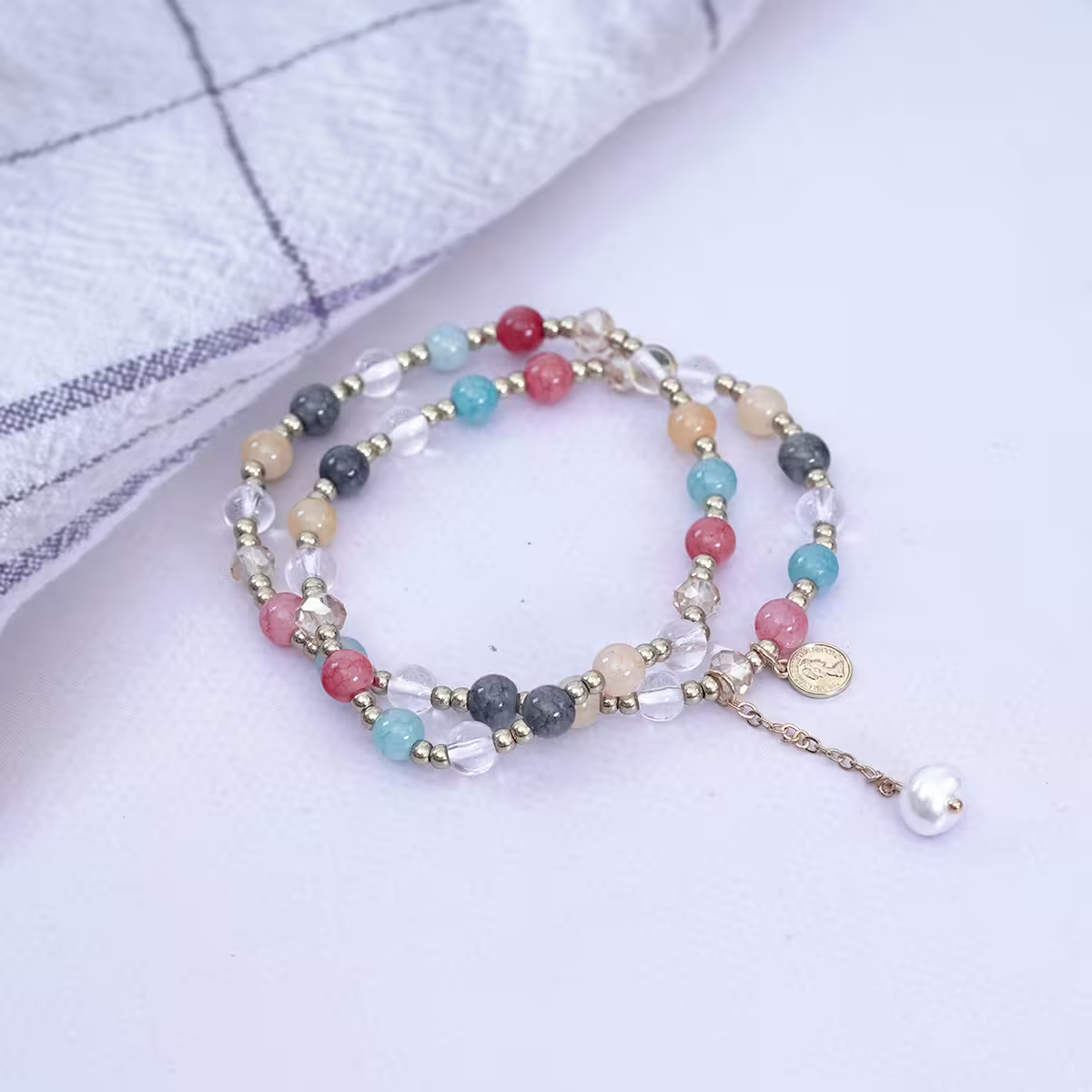 古幣雙層水晶×串珠手鍊×彩色-第1張
