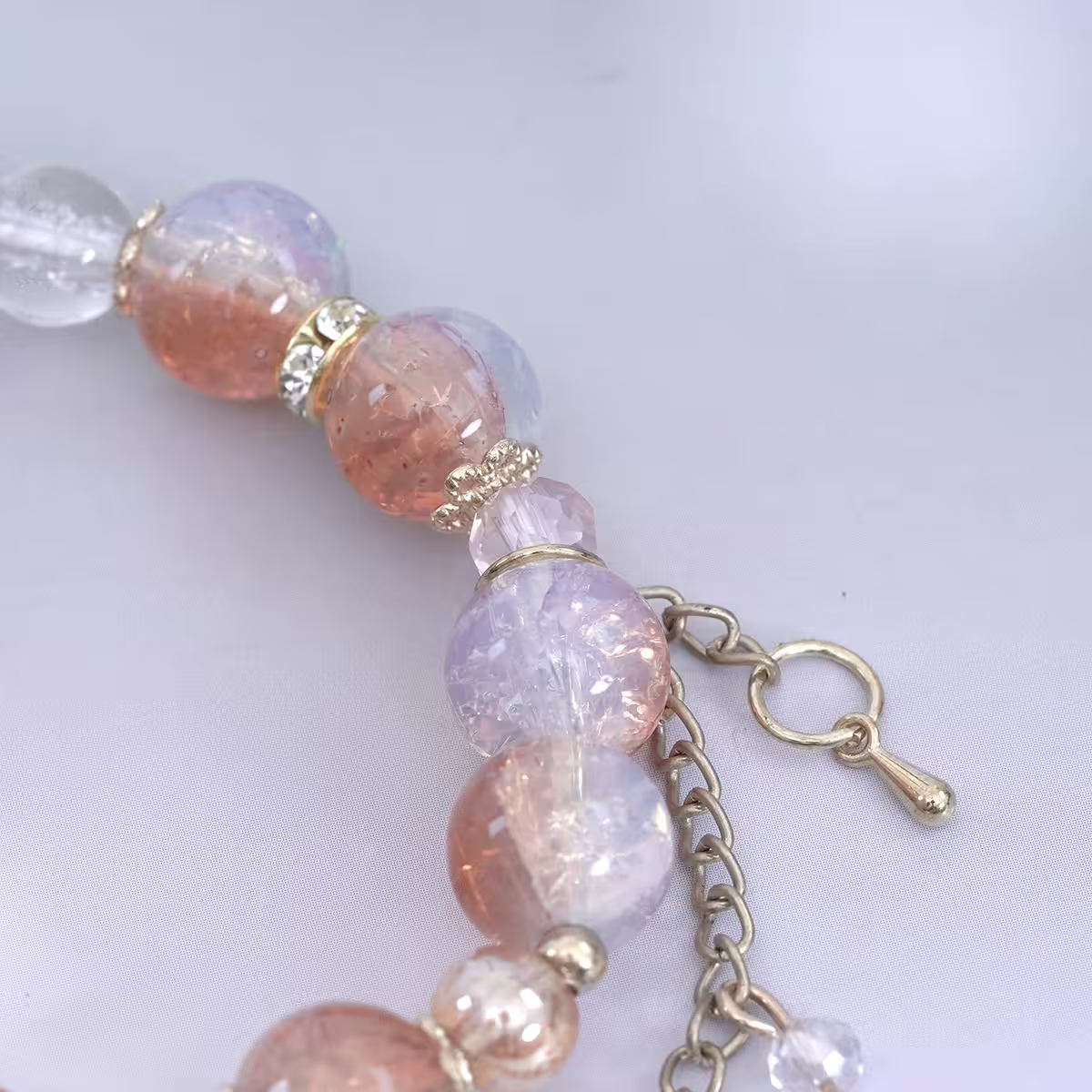 橙橘清白晶透水滴×固定式串珠手鍊-第4張