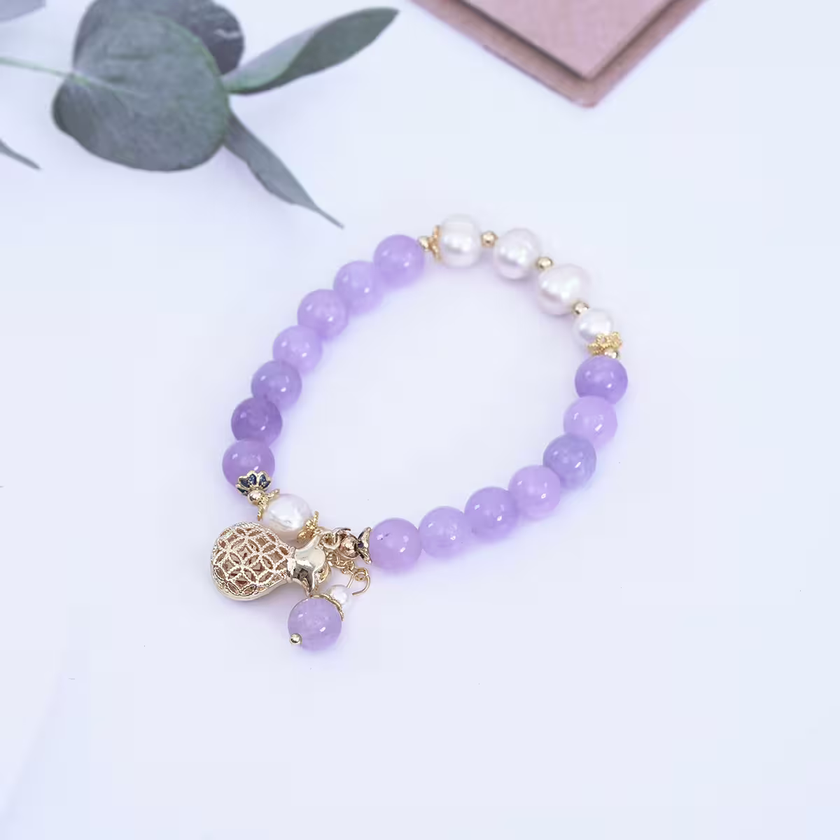 紫琉璃福袋流蘇×固定式串珠手鍊-第1張