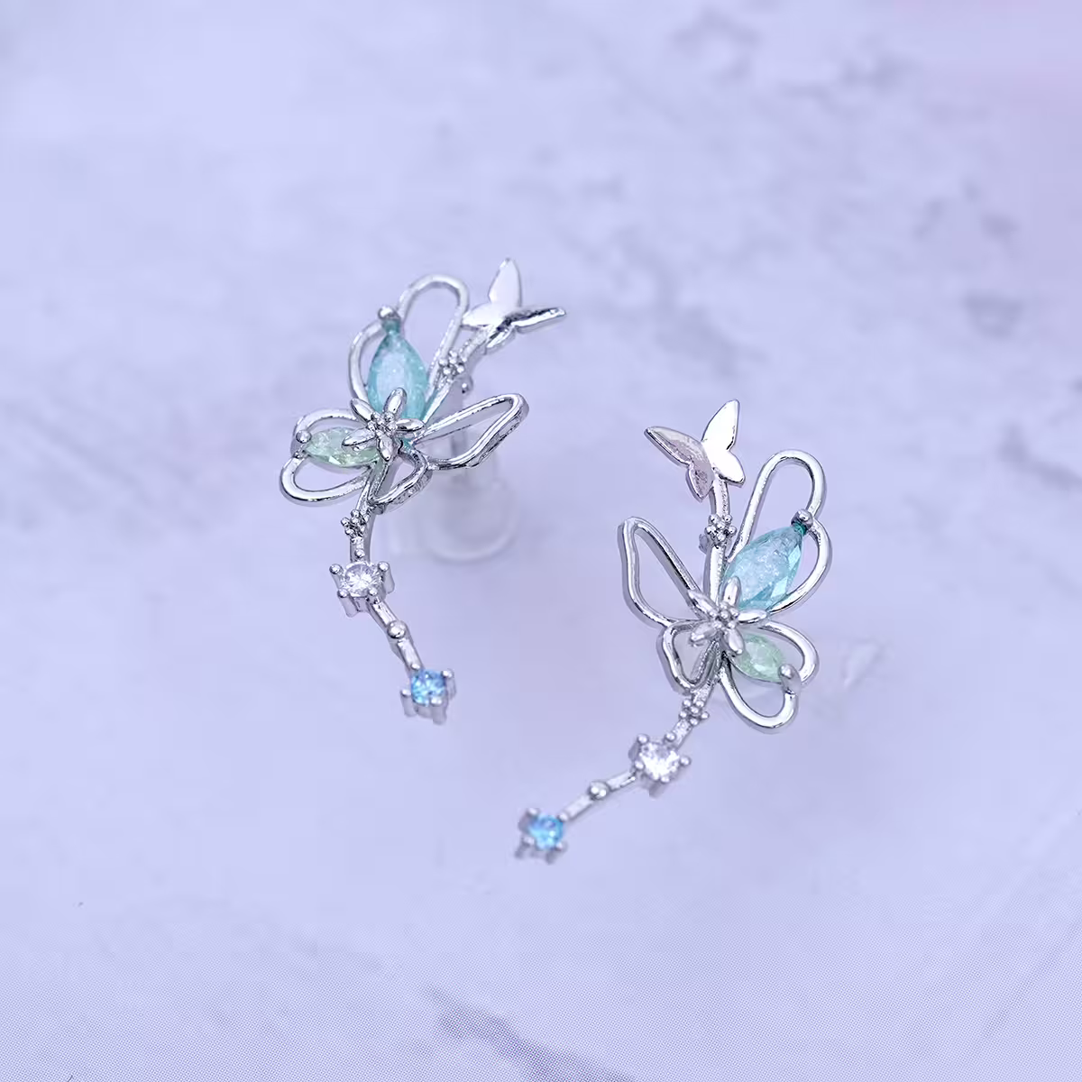水藍甜酷蝴蝶×吊墜耳環-第1張