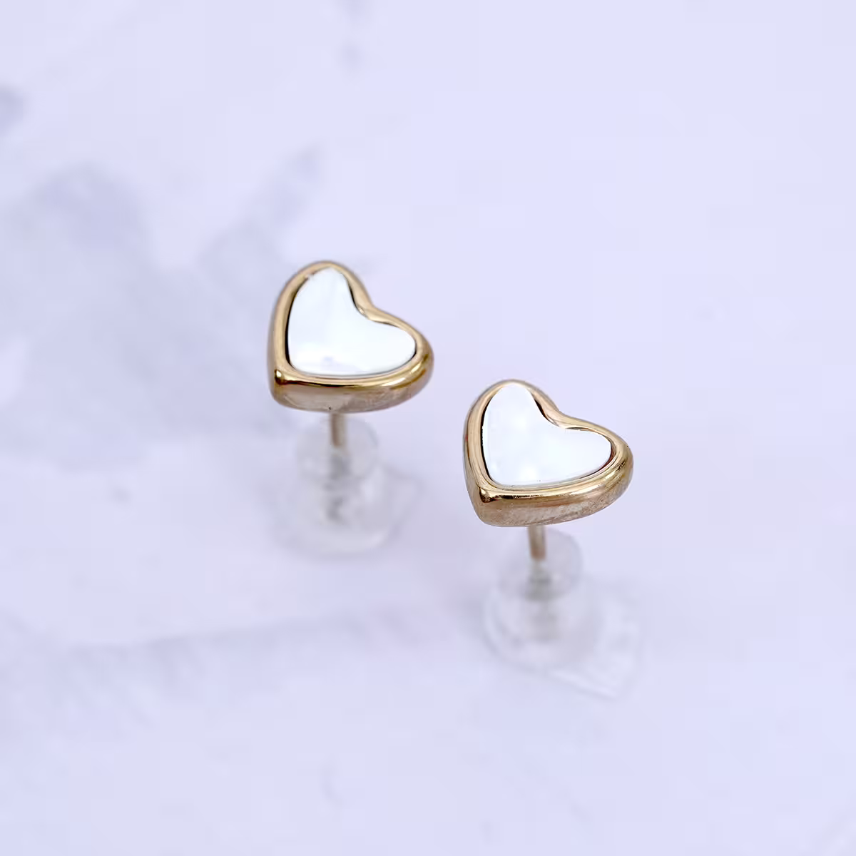 鋼飾×白色愛心×耳釘×金色-第3張