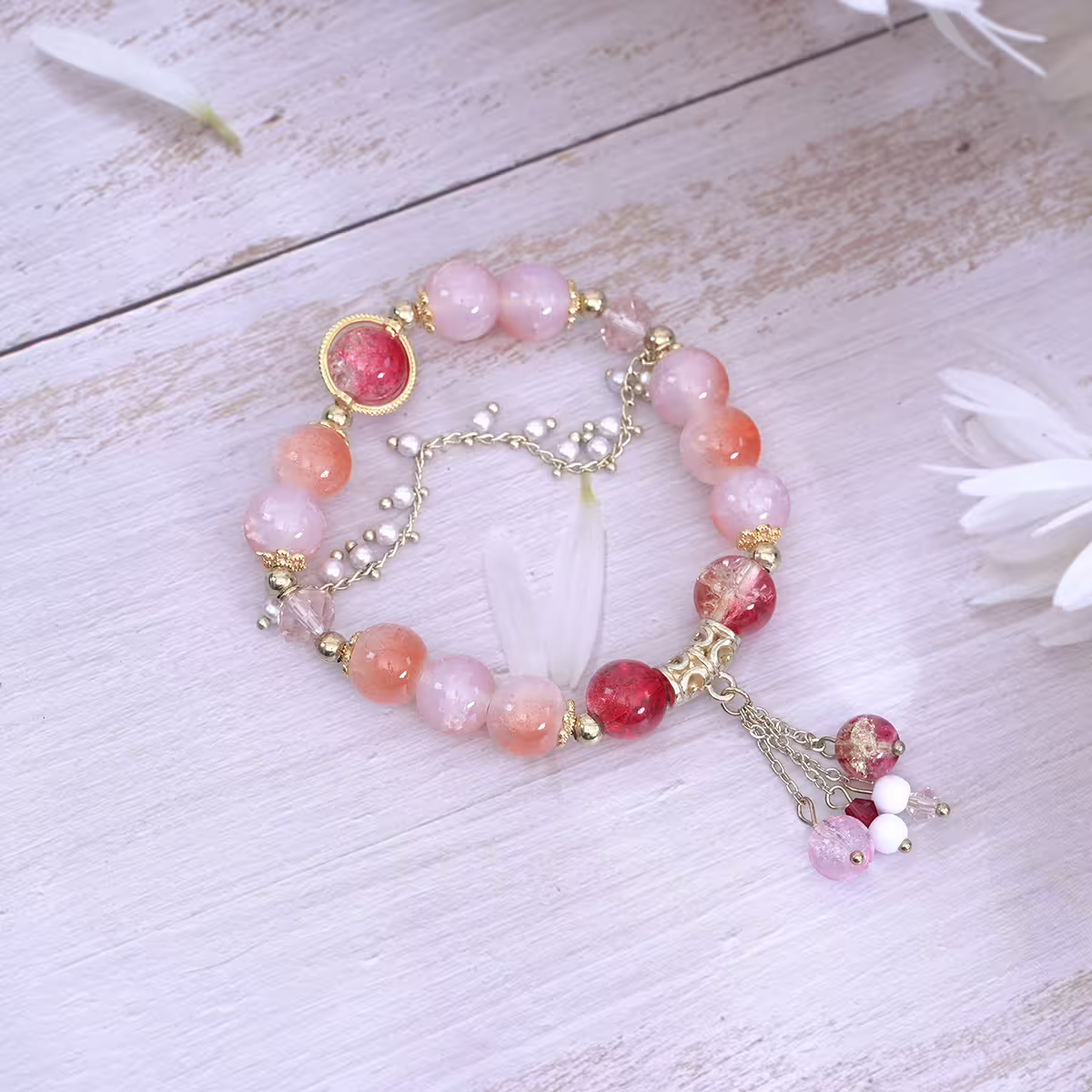 橘紅流蘇碎珍珠×固定式串珠手鍊-第5張