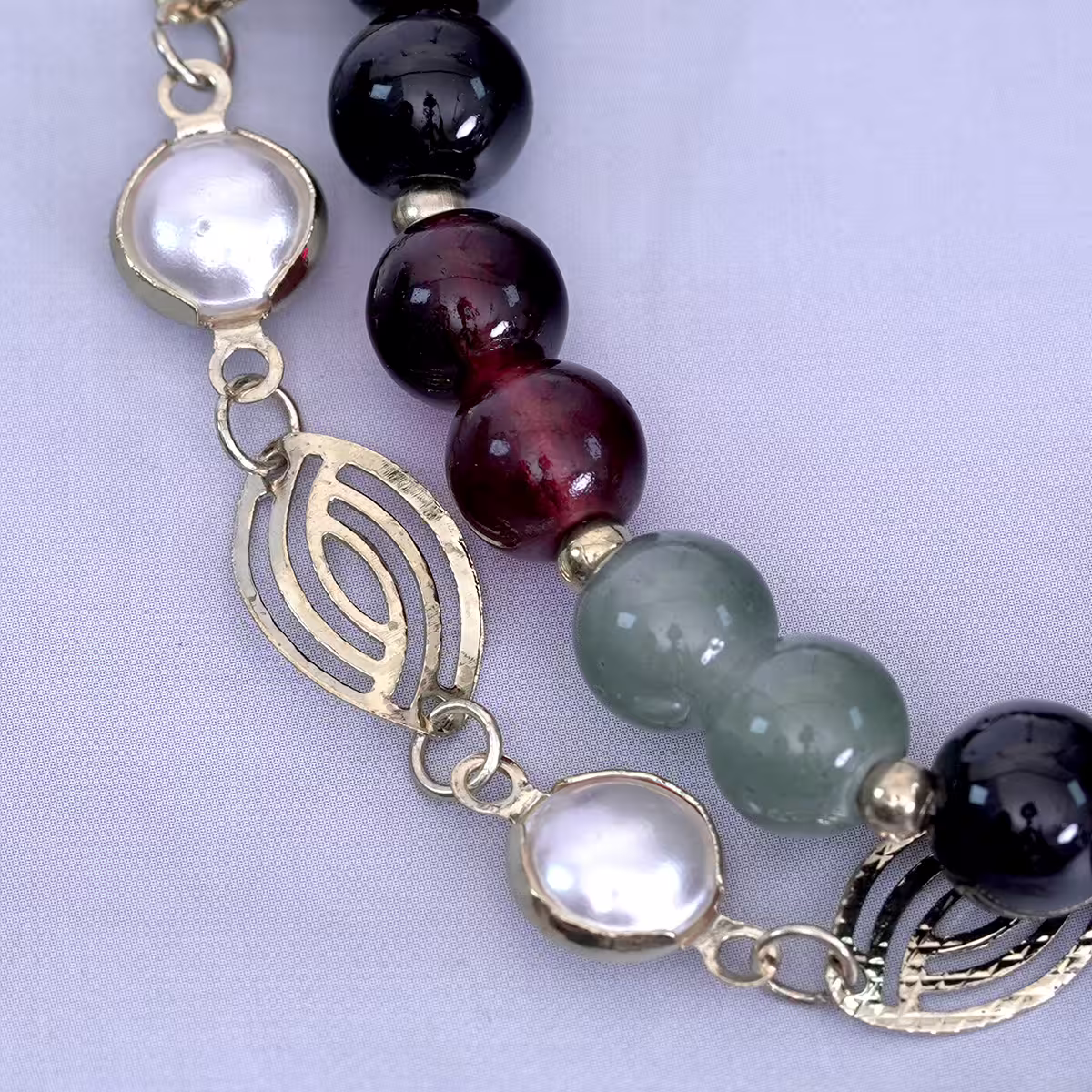 雙層暗黑柳葉黑水滴×固定式串珠手鍊-第5張