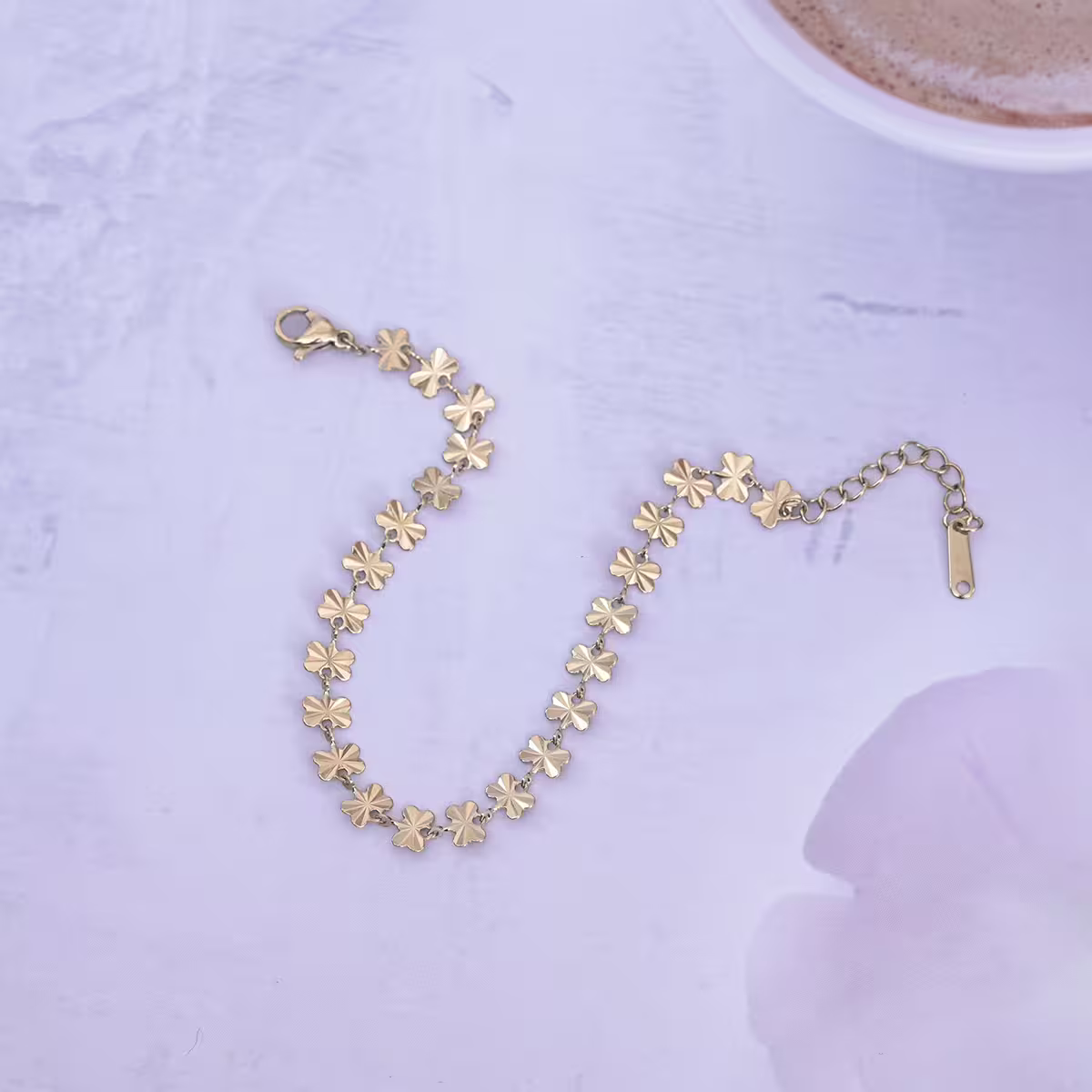 316鋼飾×四葉草壓花紋 ×手鍊×金色-第2張