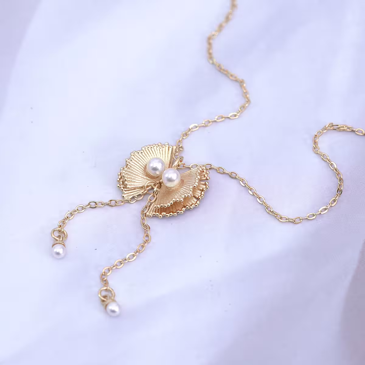 扇貝珍珠流蘇×鎖骨項鍊-第1張