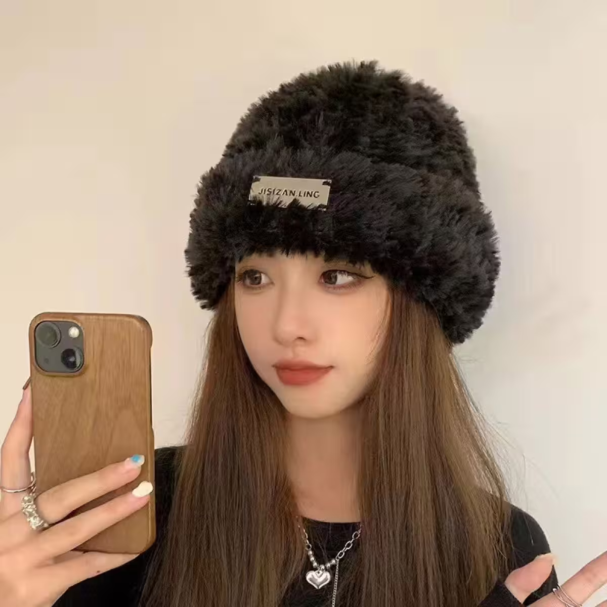 金屬標牌仿貂毛×毛帽×棕咖-第6張