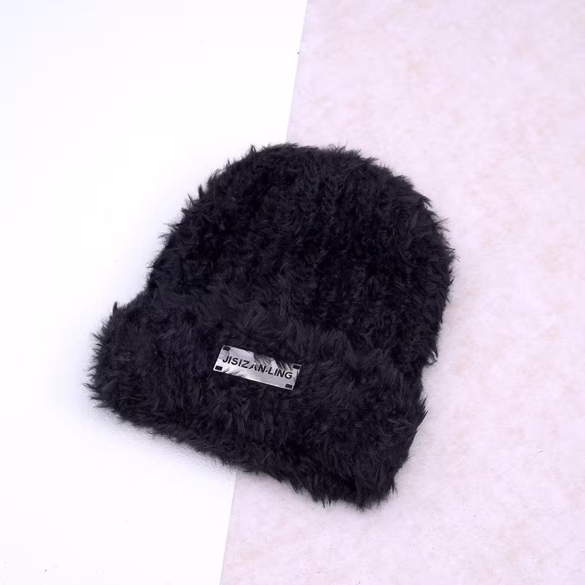 金屬標牌仿貂毛×毛帽×黑色-第2張