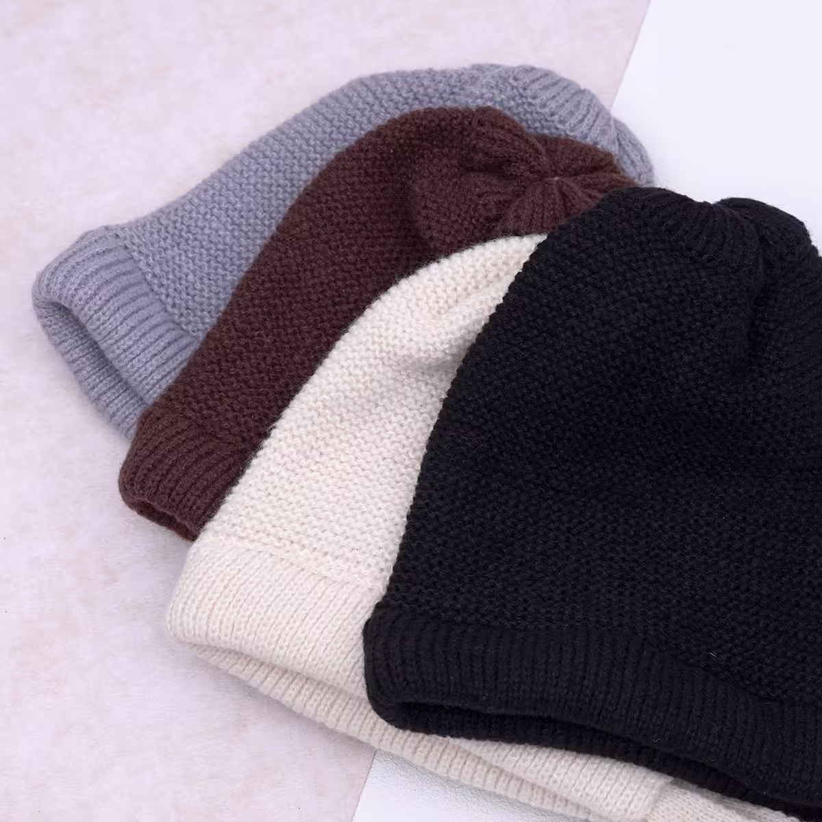 素色毛線綁帶×毛帽×黑色-第5張