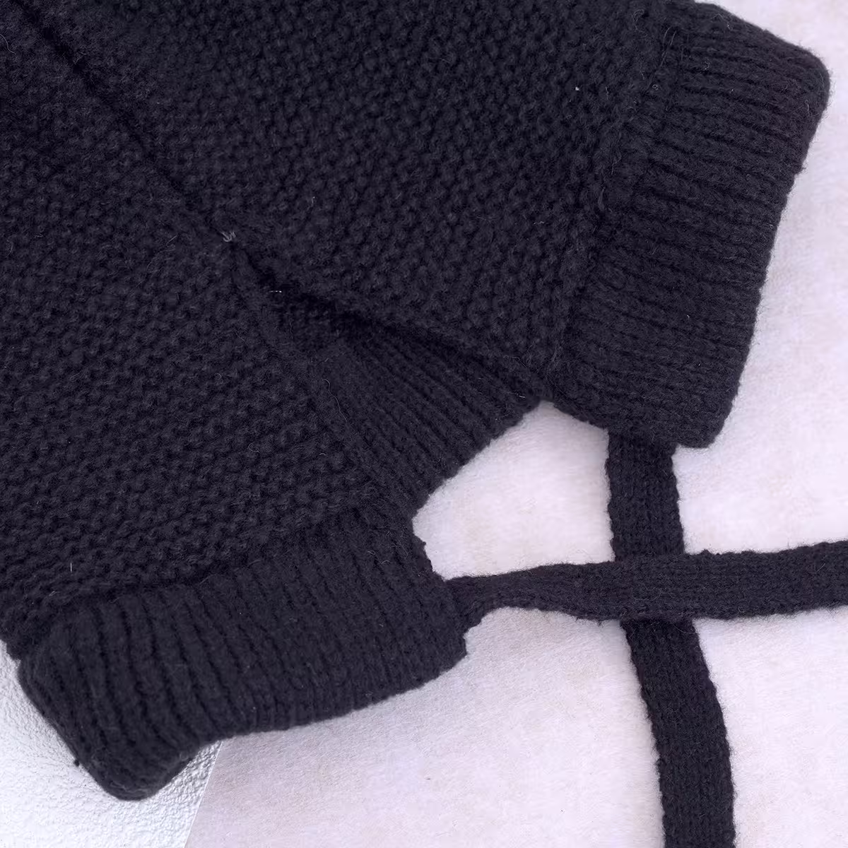 素色毛線綁帶×毛帽×黑色-第4張
