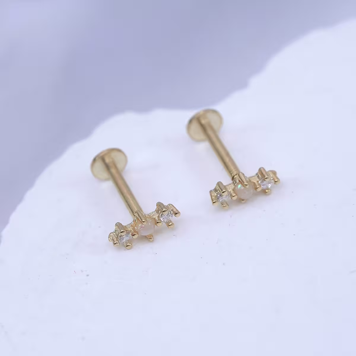 金色一字晶鑽×轉珠耳環-第2張