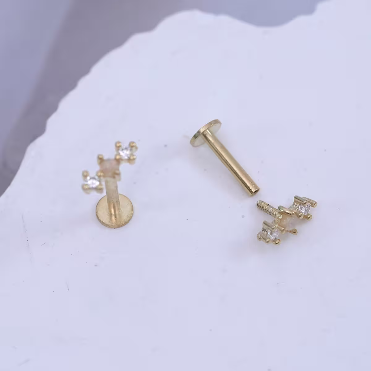 金色一字晶鑽×轉珠耳環-第4張