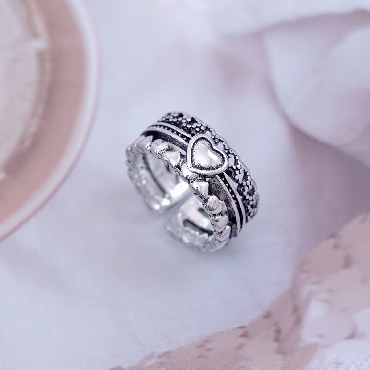 復古寬版愛心×開口戒指-第1張