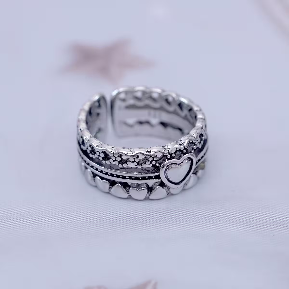 復古寬版愛心×開口戒指-第3張