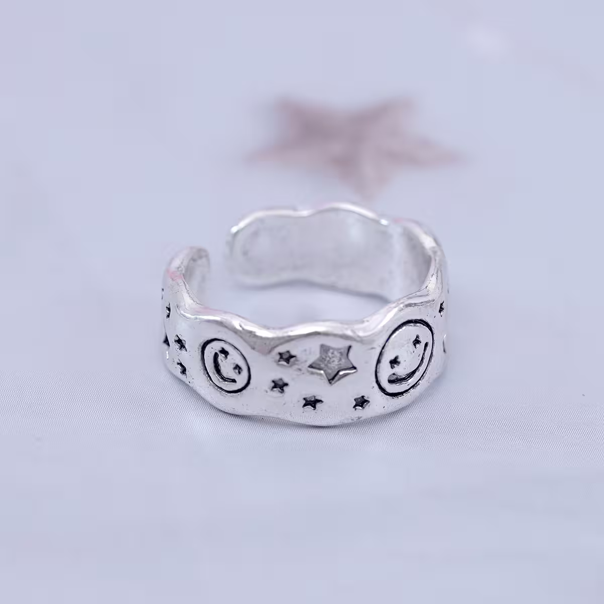 寬版笑臉星星×開口戒指-第3張