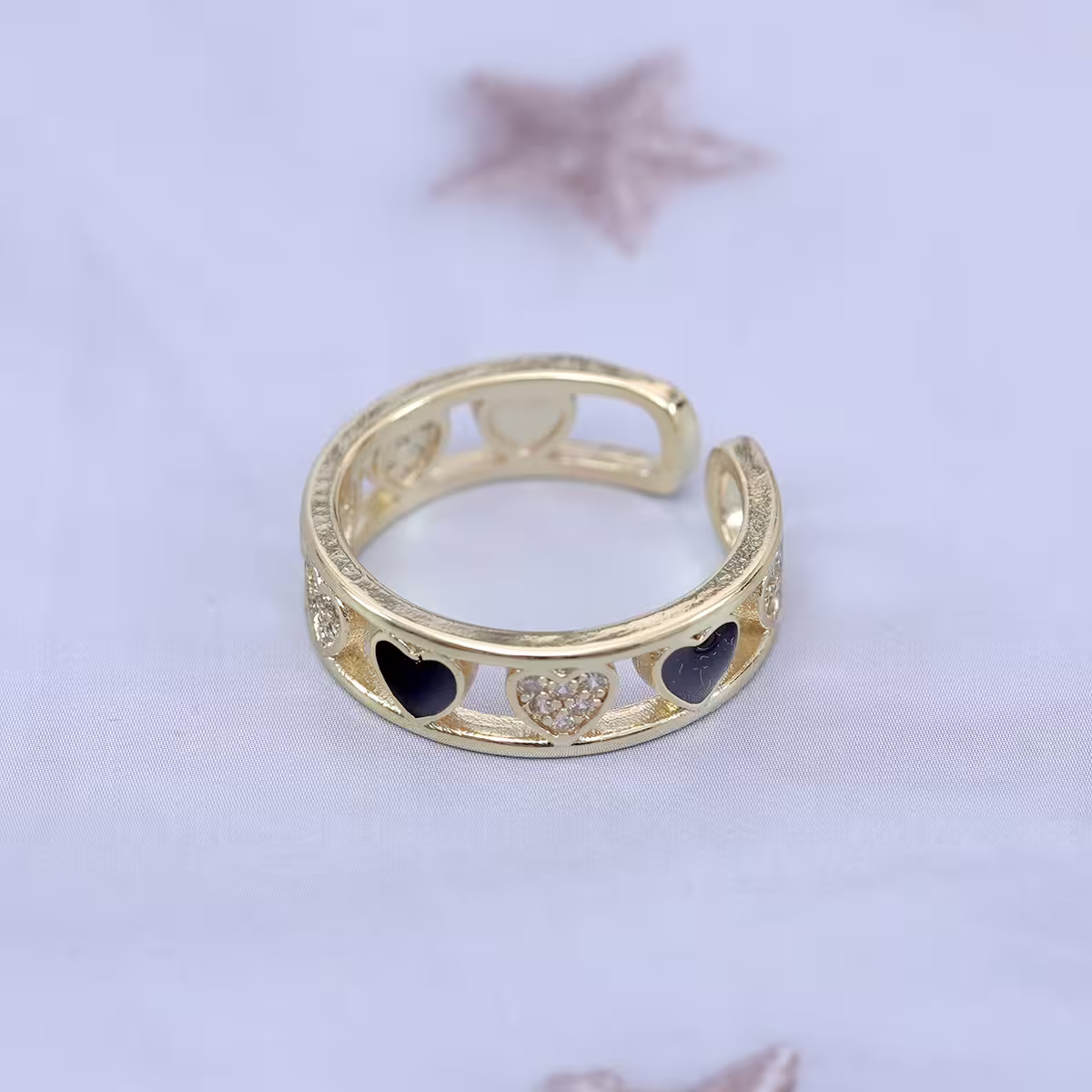 金黑愛心鏤空晶鑽×開口戒指-第3張