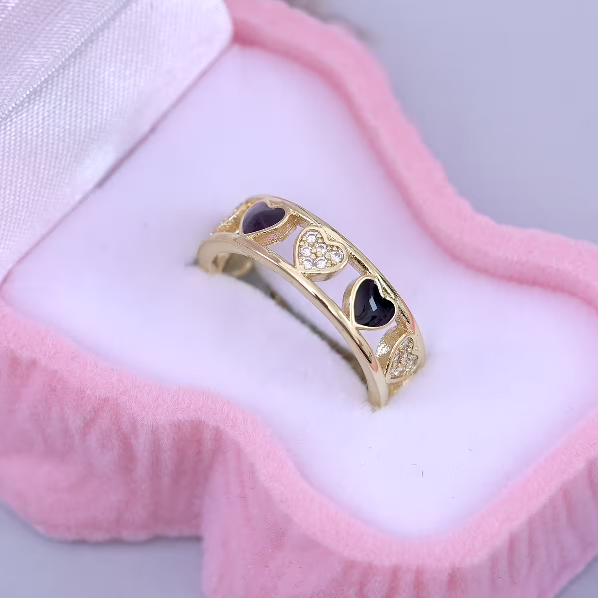 金黑愛心鏤空晶鑽×開口戒指-第4張