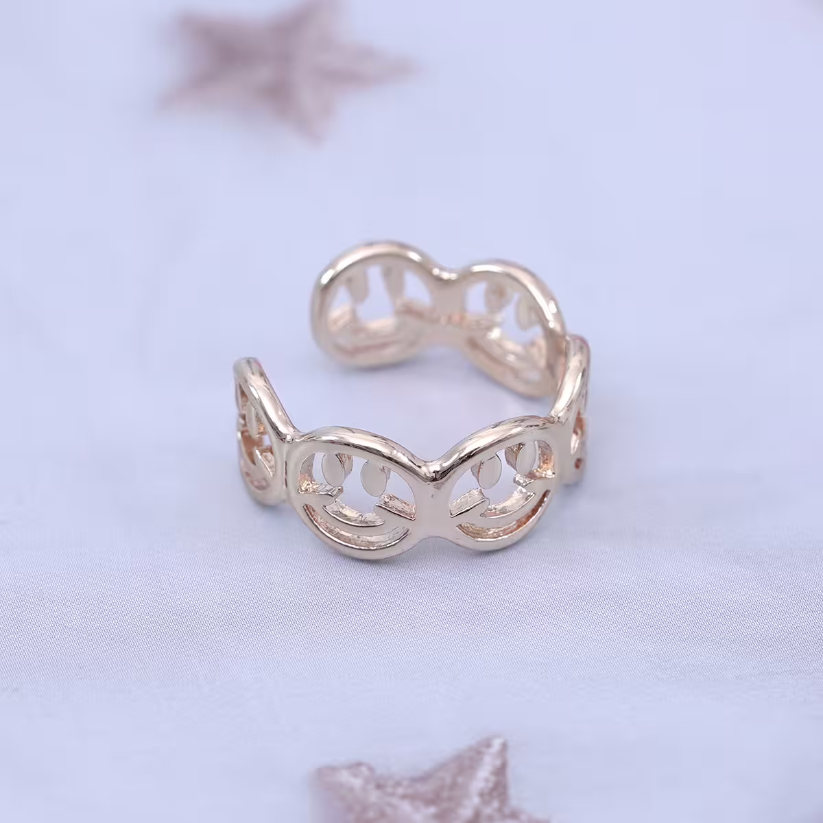 笑臉排列鏤空晶鑽×開口戒指×共二色-第4張