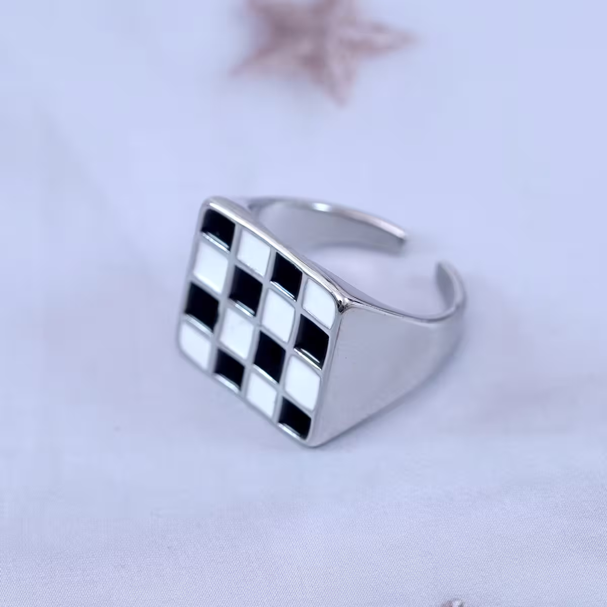 黑白棋盤×開口戒指×共二色-第3張